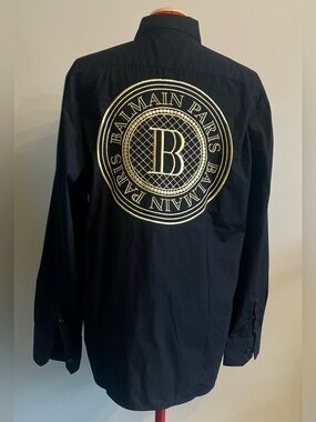 Balmain - all cotton embroidered dress shirt Size Large
